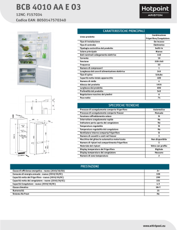 HOTPOINT/ARISTON BCB 4010 AA E O3 Fridge/freezer combination Product Data  Sheet | Manualzz