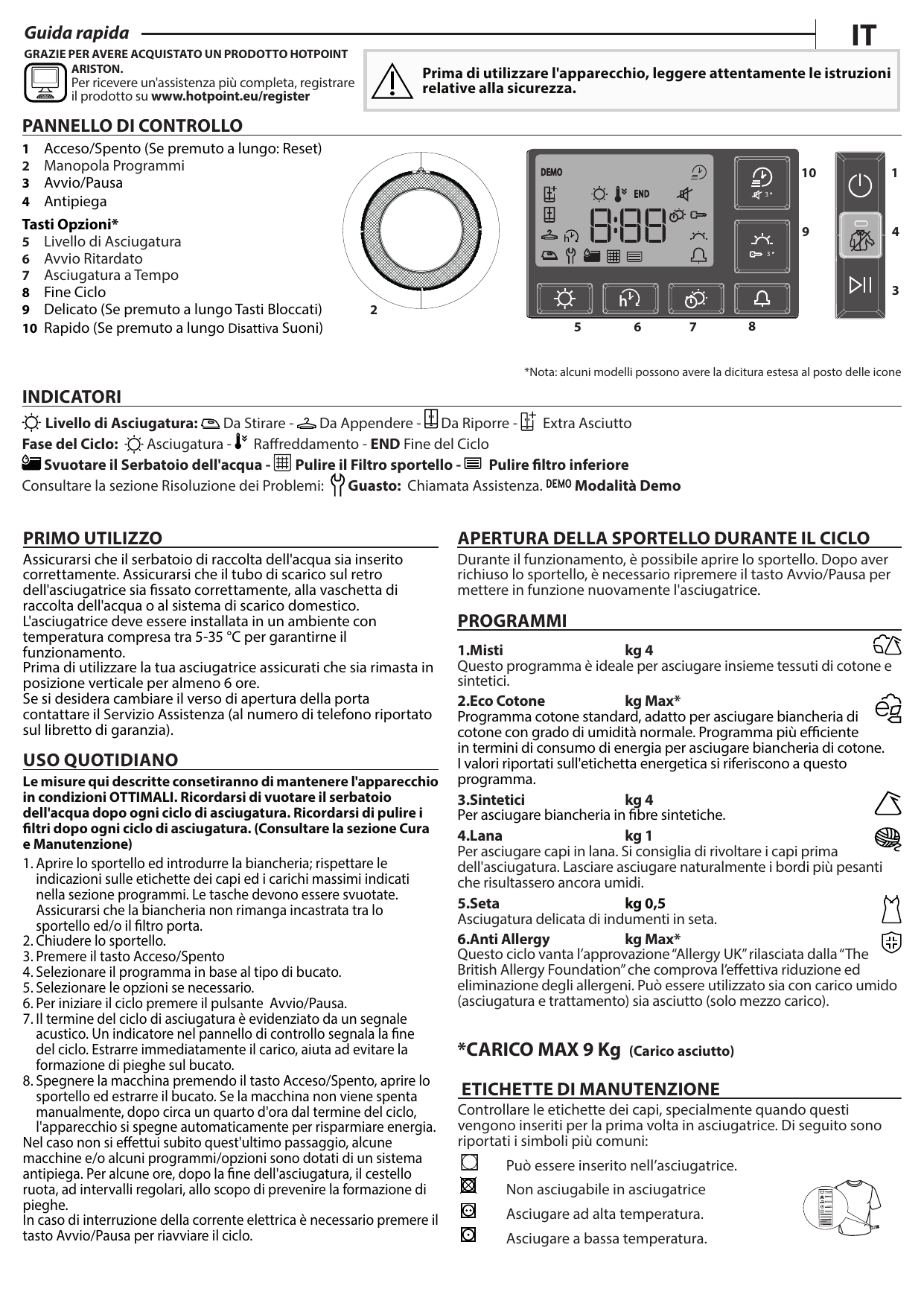 HOTPOINT/ARISTON NT M11 91WK IT Dryer Manuale utente | Manualzz