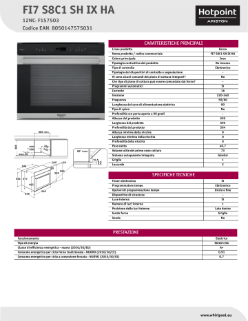 HOTPOINT/ARISTON FI7 S8C1 SH IX HA Oven Product Data Sheet | Manualzz