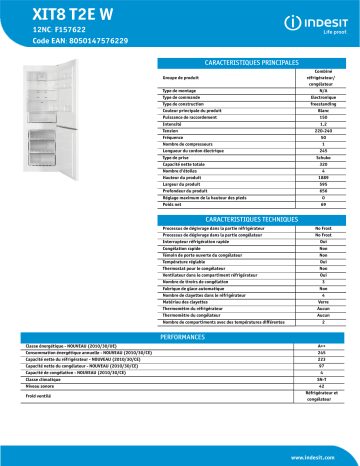 Indesit XIT8 T2E W Fridge/freezer combination Product Data Sheet | Manualzz