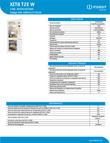 Indesit XIT8 T2E W Fridge/freezer combination NEL Data Sheet | Manualzz