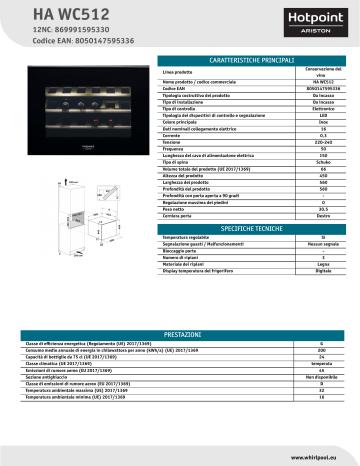 HOTPOINT/ARISTON HA WC512 Winestorage NEL Data Sheet | Manualzz