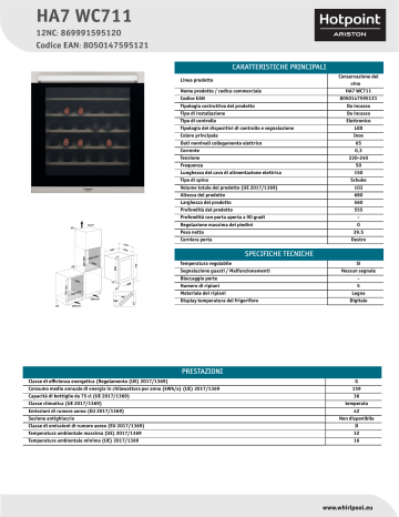 HOTPOINT/ARISTON HA7 WC711 Winestorage NEL Data Sheet | Manualzz