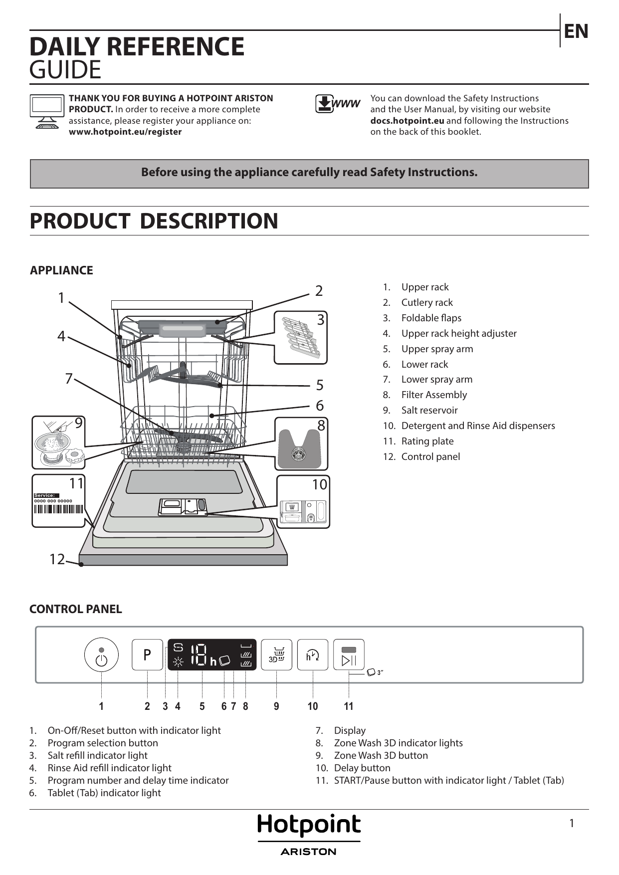 Hotpoint Ariston Hi 5030 Wef Dishwasher Daily Reference Guide Manualzz