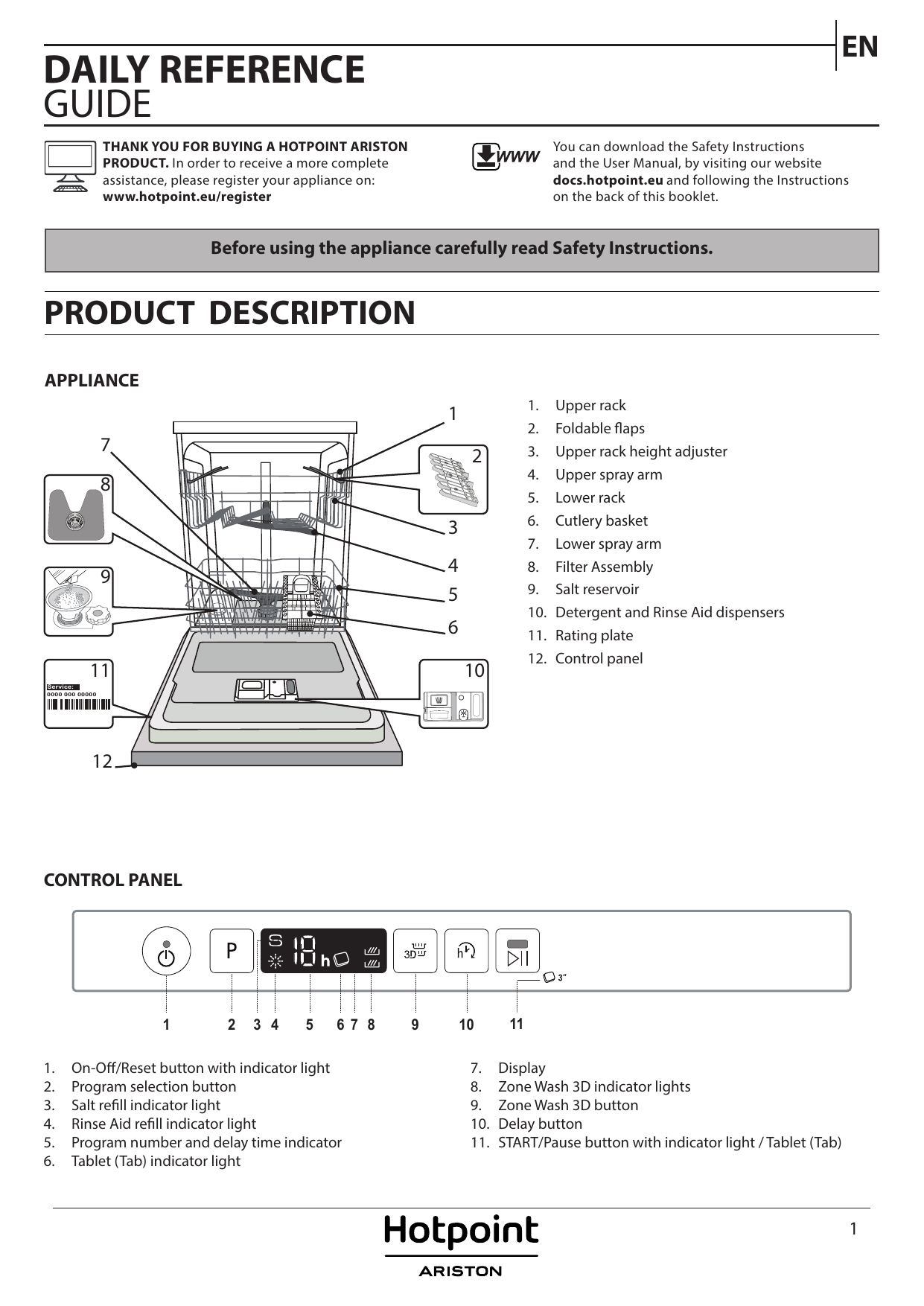 HOTPOINT/ARISTON HI 5020 WC Dishwasher Daily Reference Guide | Manualzz