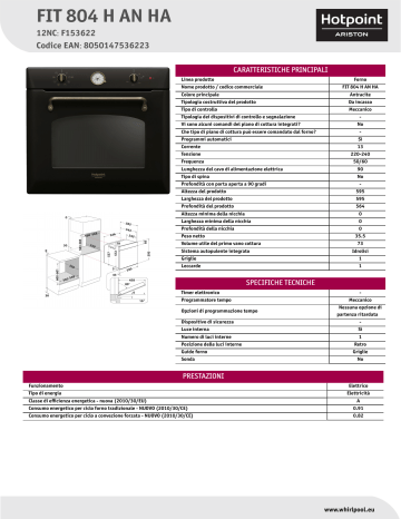HOTPOINT/ARISTON FIT 804 H AN HA Oven Product Data Sheet | Manualzz