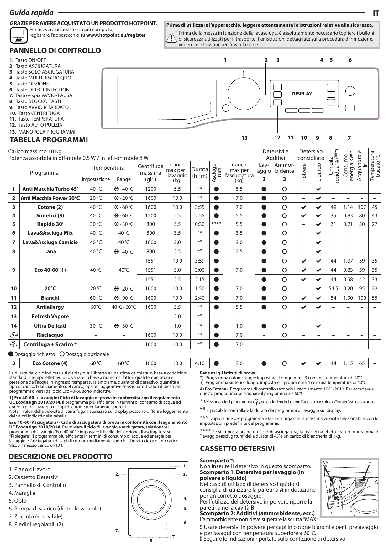 HOTPOINT/ARISTON NDD 107632 SJ EU N Washer dryer Manuale utente | Manualzz