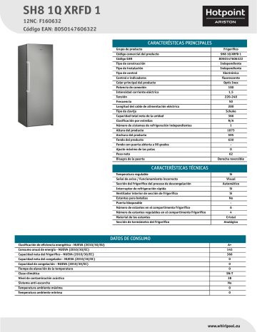 HOTPOINT/ARISTON SH8 1Q XRFD 1 Refrigerator Product Data Sheet | Manualzz