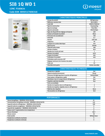 Indesit SI8 1Q WD 1 Refrigerator Product Data Sheet | Manualzz