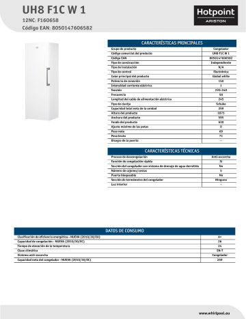 HOTPOINT/ARISTON UH8 F1C W 1 Freezer Product Data Sheet | Manualzz