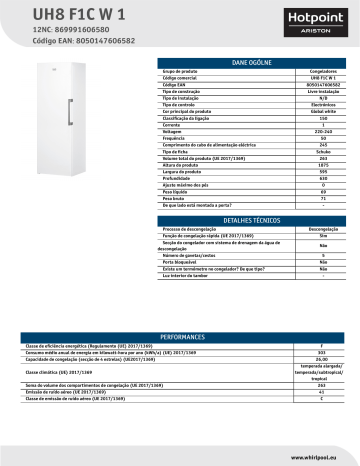 HOTPOINT/ARISTON UH8 F1C W 1 Freezer NEL Data Sheet | Manualzz