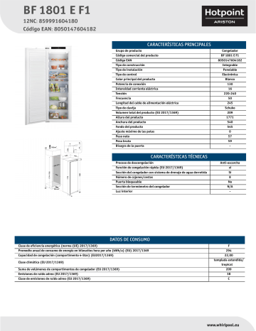 HOTPOINT/ARISTON BF 1801 E F1 Freezer NEL Data Sheet | Manualzz