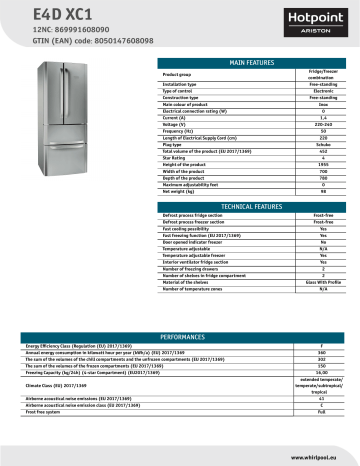 HOTPOINT/ARISTON E4D XC1 Fridge/freezer combination NEL Data Sheet | Manualzz