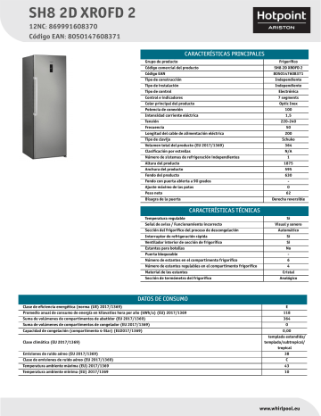 HOTPOINT/ARISTON SH8 2D XROFD 2 Refrigerator NEL Data Sheet | Manualzz
