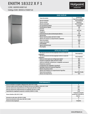 HOTPOINT/ARISTON ENXTM 18322 X F 1 Fridge/freezer combination NEL Data Sheet | Manualzz