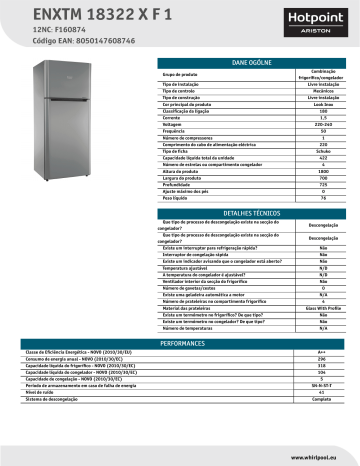 HOTPOINT/ARISTON ENXTM 18322 X F 1 Fridge/freezer combination Product Data Sheet | Manualzz