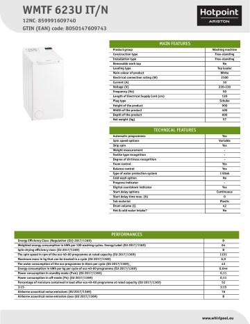 HOTPOINT/ARISTON WMTF 623U IT/N Washing machine NEL Data Sheet | Manualzz