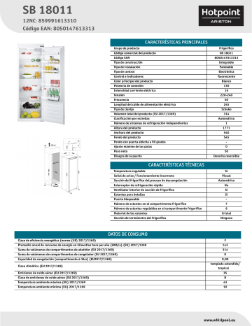 HOTPOINT/ARISTON SB 18011 Refrigerator NEL Data Sheet | Manualzz
