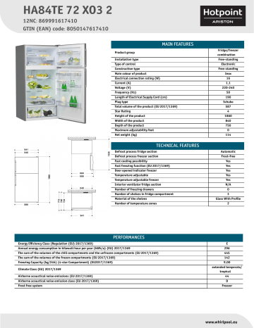 HOTPOINT/ARISTON HA84TE 72 XO3 2 Fridge/freezer combination NEL Data Sheet | Manualzz