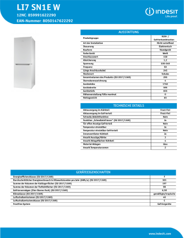 Indesit LI7 SN1E W Fridge/freezer combination NEL Data Sheet | Manualzz