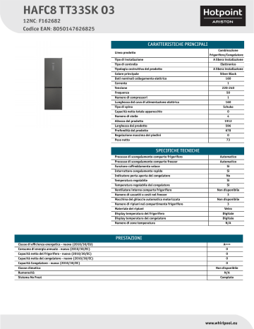 HOTPOINT/ARISTON HAFC8 TT33SK O3 Fridge/freezer combination Product Data  Sheet | Manualzz