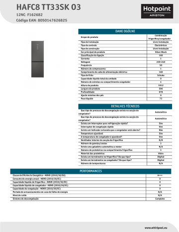 HOTPOINT/ARISTON HAFC8 TT33SK O3 Fridge/freezer combination Product Data Sheet | Manualzz