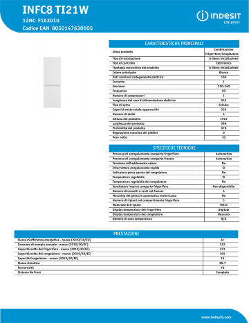 Indesit INFC8 TI21W Fridge/freezer combination Product Data Sheet | Manualzz