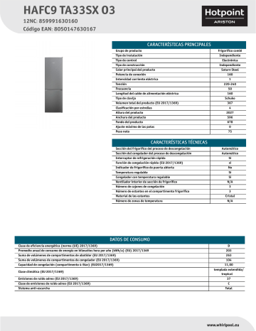 HOTPOINT/ARISTON HAFC9 TA33SX O3 Fridge/freezer combination NEL Data Sheet | Manualzz