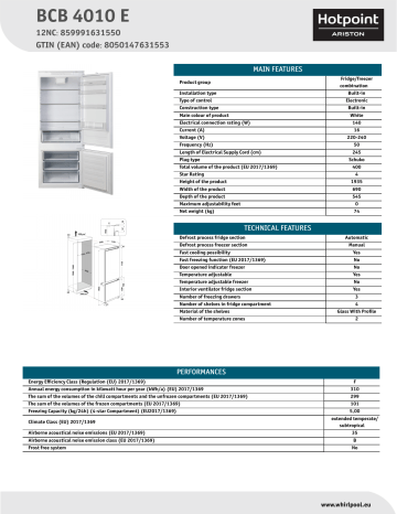 HOTPOINT/ARISTON BCB 4010 E Fridge/freezer combination NEL Data Sheet | Manualzz