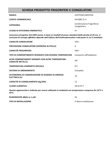 HOTPOINT/ARISTON HA70BE 31 X Fridge/freezer combination Informazioni sul  prodotto | Manualzz