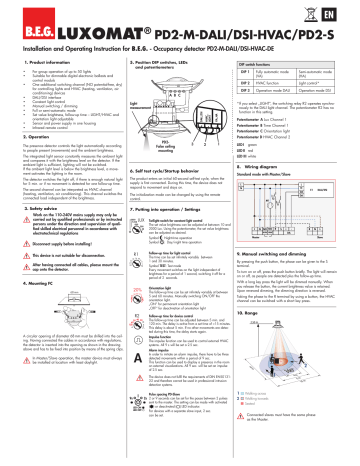 B.E.G. Luxomat PD2-M-DALI/DSI-HVAC Operating | Manualzz