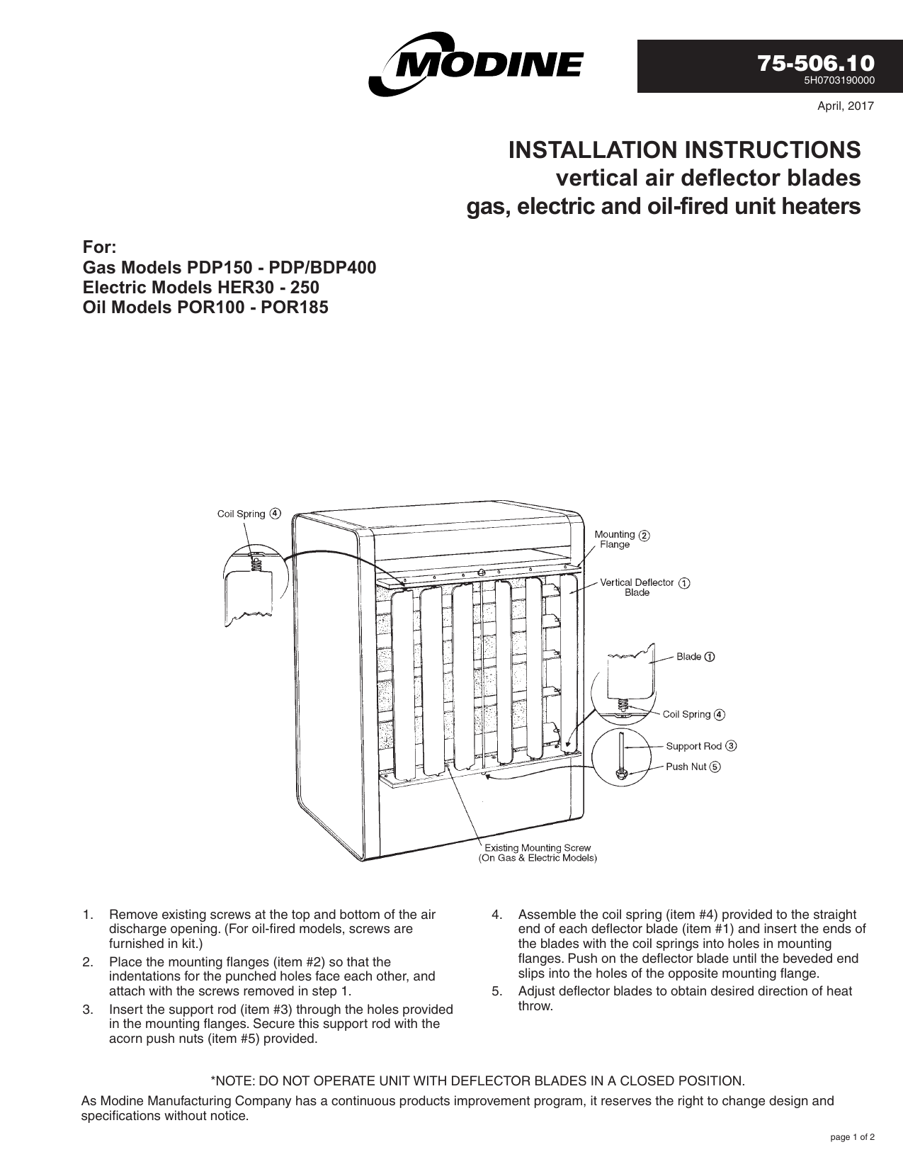 Modine Manufacturing BDP150 Installation Instructions | Manualzz