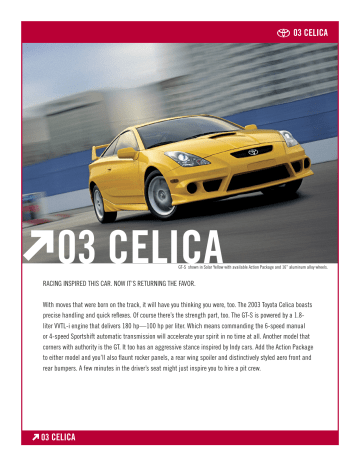 2003 Toyota Celica GT GT-S 8-Page Dealer Sales Brochure