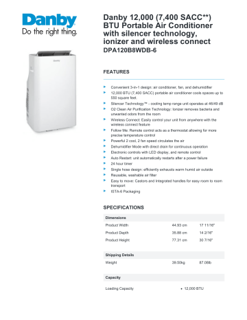 Danby 3-In-1 Portable Air Conditioner With Wireless Connect - 14000 Btu