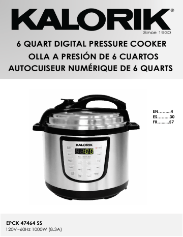 Kalorik EPCK 47464 SS 6 Quart Digital Pressure Cooker, Stainless Steel User Manual | Manualzz