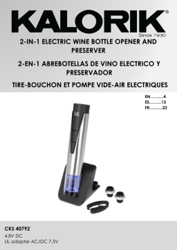 Kalorik CKS 40792 2-in-1 Wine Opener and Preserver, Stainless Steel User Manual