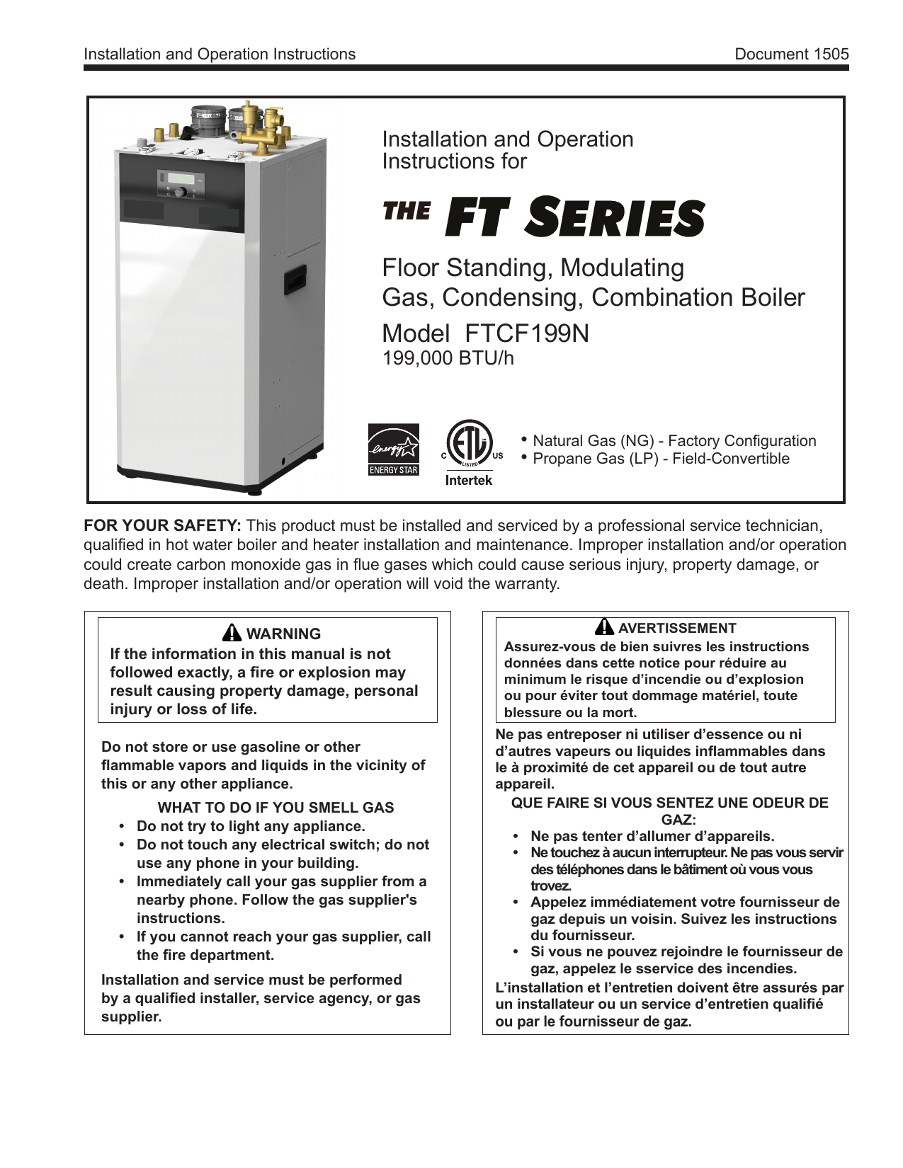 Bradford White BFTCF-199 Brute FT Floor Standing Combination Boilers  (BFTCF) Instruction manual | Manualzz