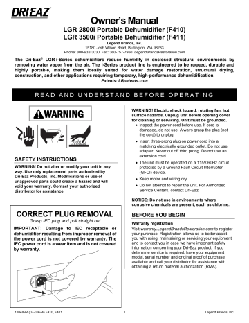 Dri-Eaz LGR 3500i, LGR 2800i, F410 LGR 2800i Portable Dehumidifier ...