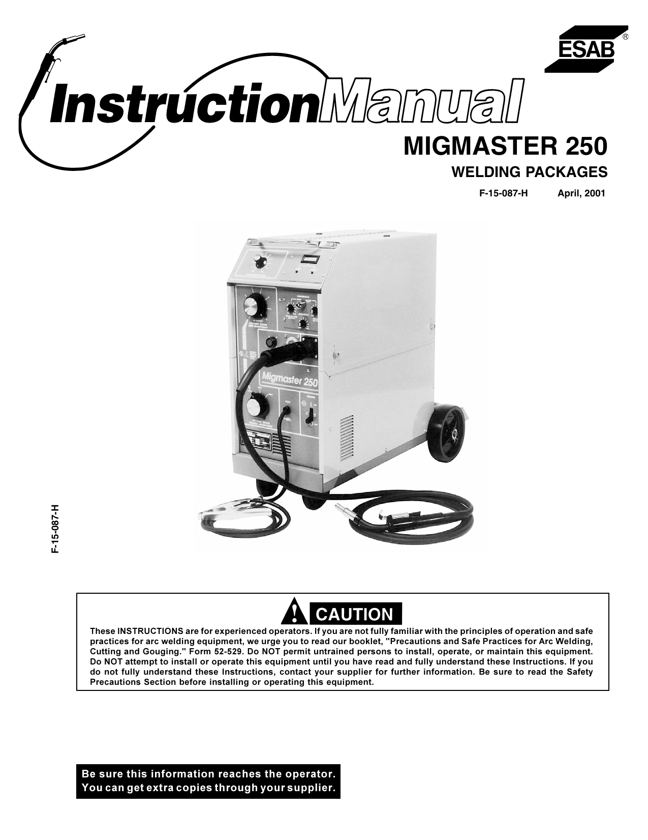 ESAB Migmaster 250 Plus Welding Packages Instruction Manual, 55% OFF