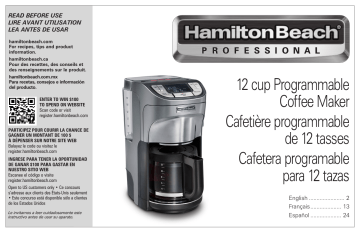 Hamilton Beach 49500 12 Cup Professional Programmable Coffee Maker Silver  Use and Care Guide | Manualzz