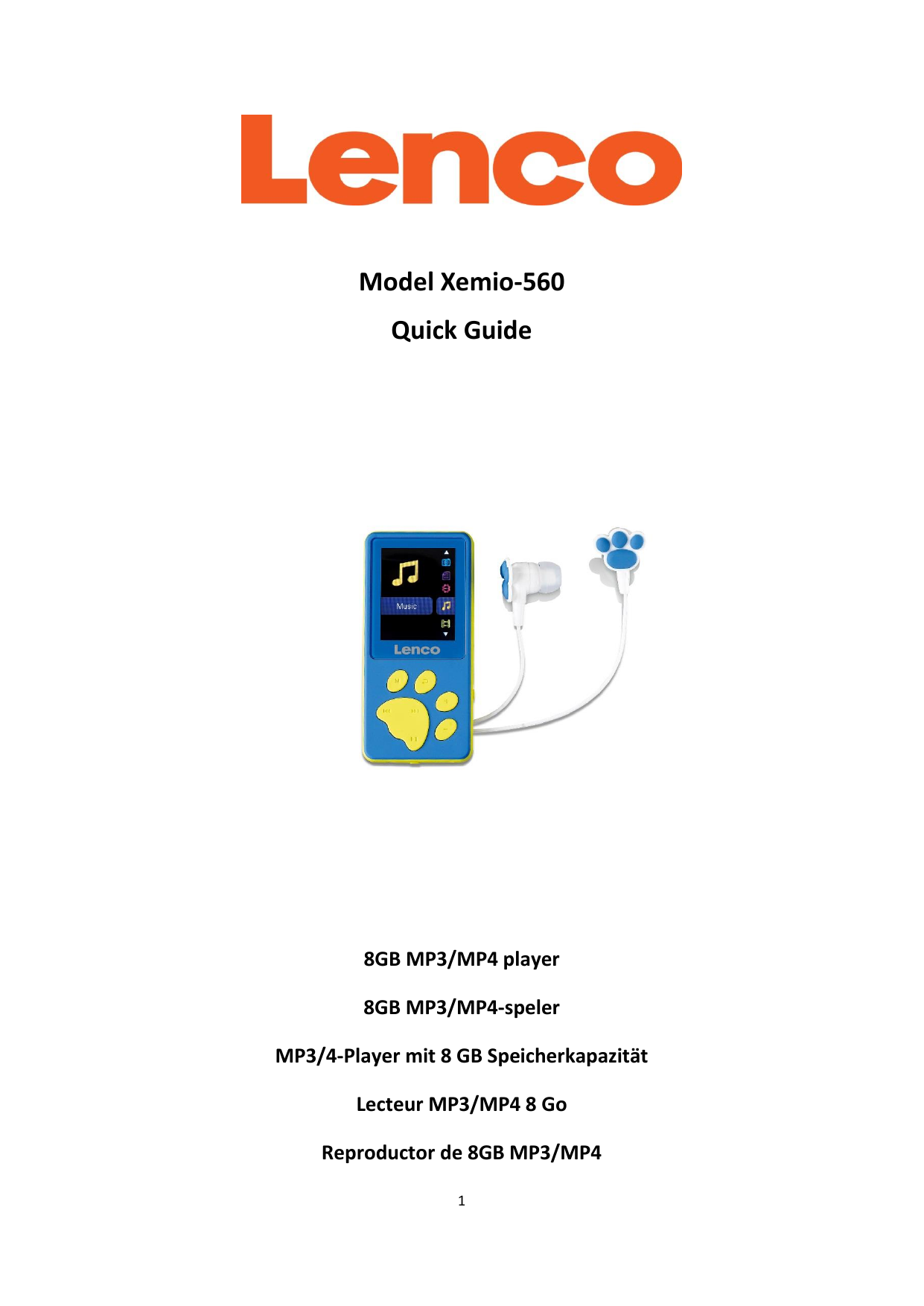 Lenco Xemio-560PK, Xemio-560BU Quick start Guide | Manualzz