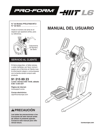 ProForm Hiit L6 Elíptica: Manual del Propietario - PFEL07920-INT | Manualzz