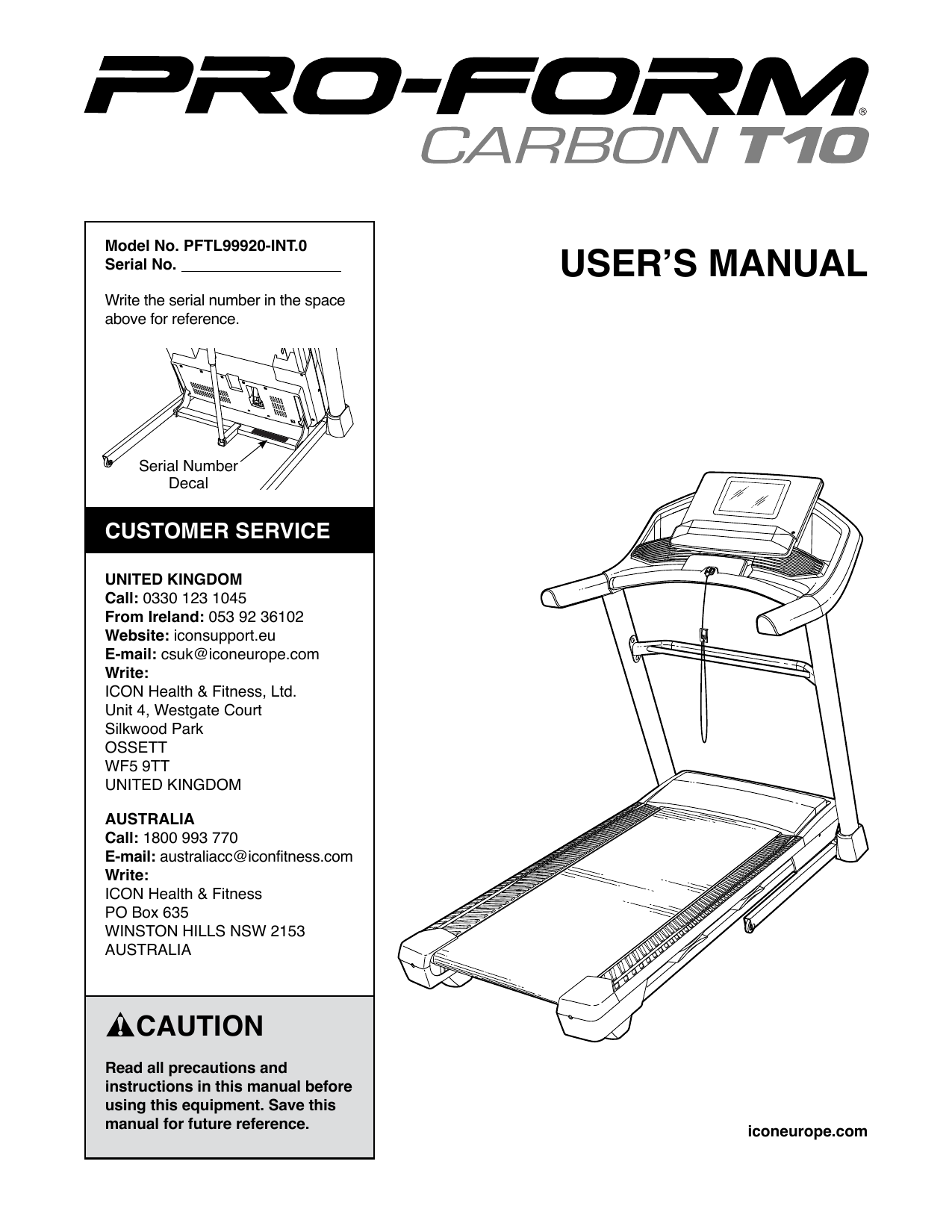 Proform 6.0 discount rt treadmill manual