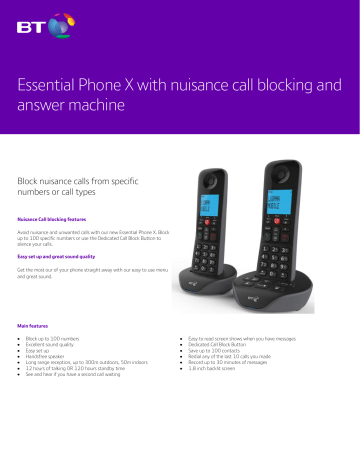 BT Essential Phone X Nuisance Call Blocker Specification | Manualzz