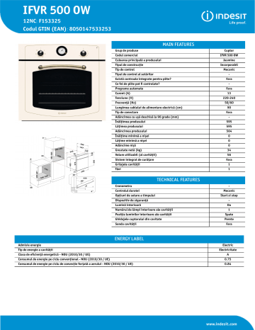 Indesit IFVR 500 OW Oven Fisa de date a produsului | Manualzz