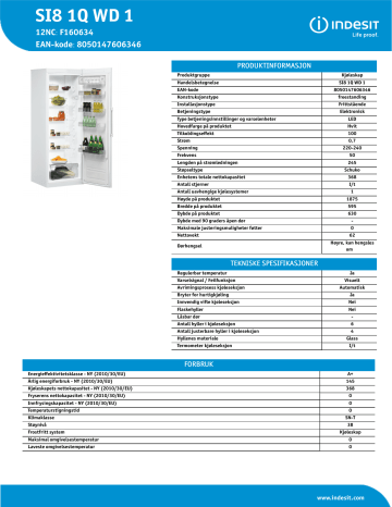 Indesit SI8 1Q WD 1 Refrigerator Produktdatablad | Manualzz