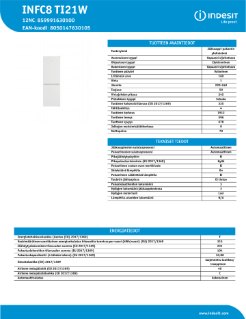 Indesit INFC8 TI21W Fridge/freezer combination NEL Data Sheet | Manualzz