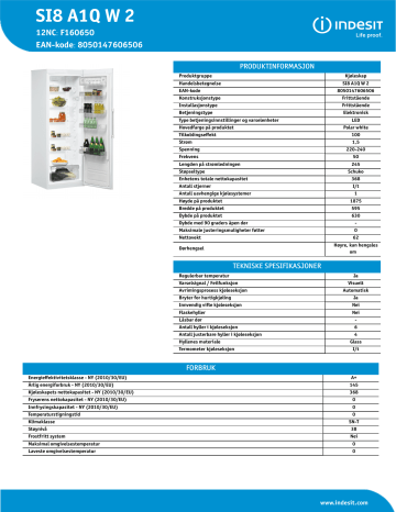 Indesit SI8 A1Q W 2 Refrigerator Produktdatablad | Manualzz