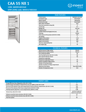 Indesit CAA 55 NX 1 Fridge/freezer combination NEL Data Sheet | Manualzz