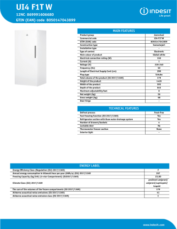 Indesit UI4 F1T W Freezer NEL Data Sheet | Manualzz